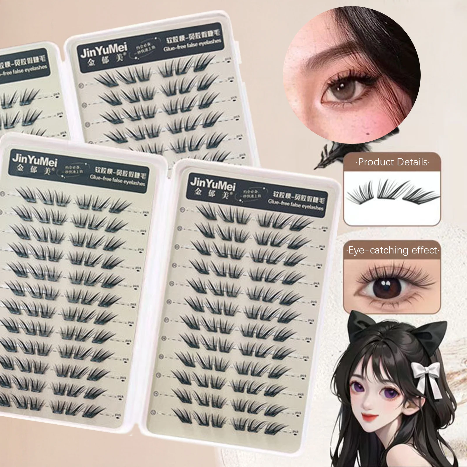 Geen lijm Valse wimpers Natuurlijke Fox-stijl Manga-wimpers gevleugelde individuele wimperextensie Ultradun Zacht 9-13 mm Dagelijkse make-up