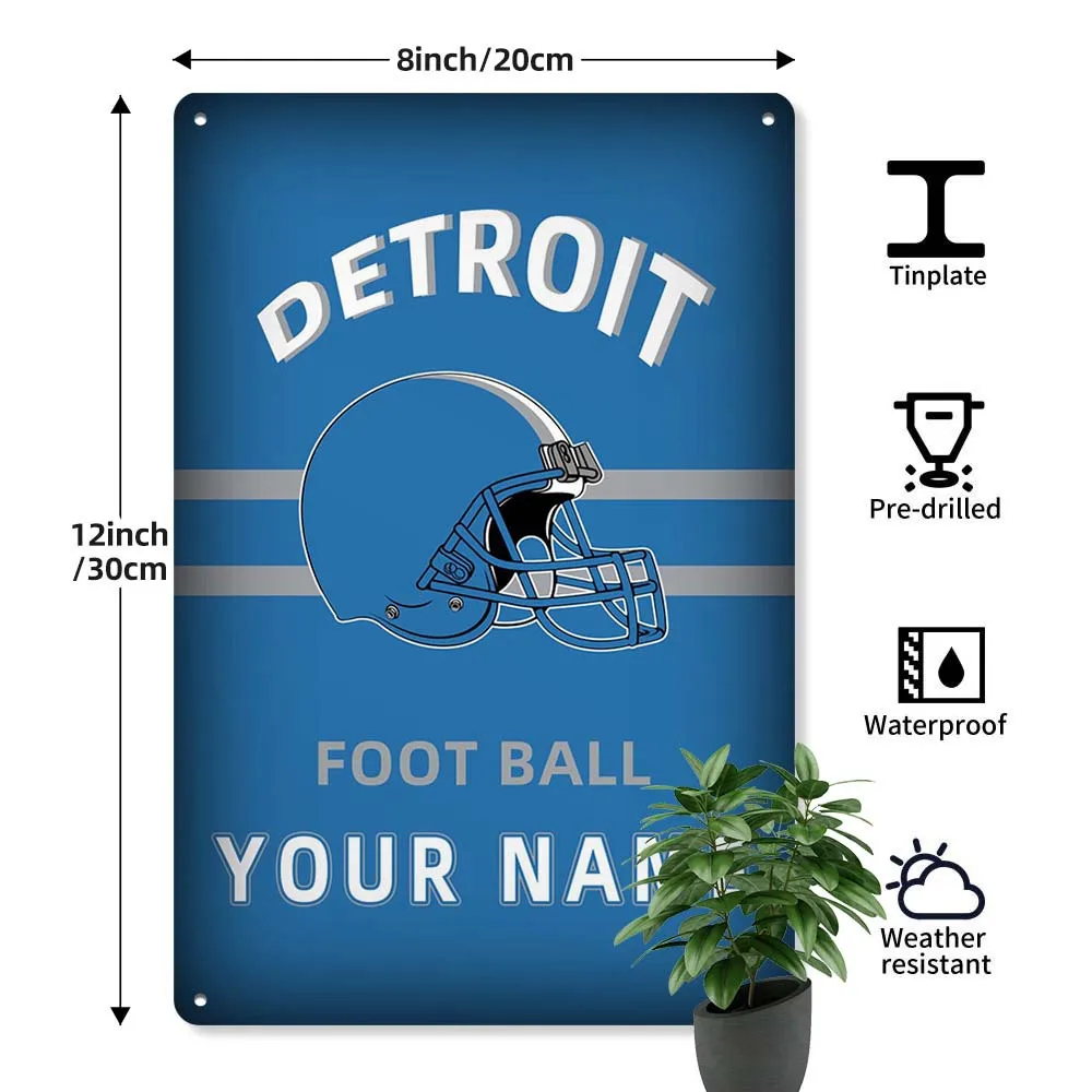 Detroit Football Metal Tin Sign - Vintage Style Wall Hanging Decor with, for Home, Bar, Cafe, Garage, Perfect Gift Foo
