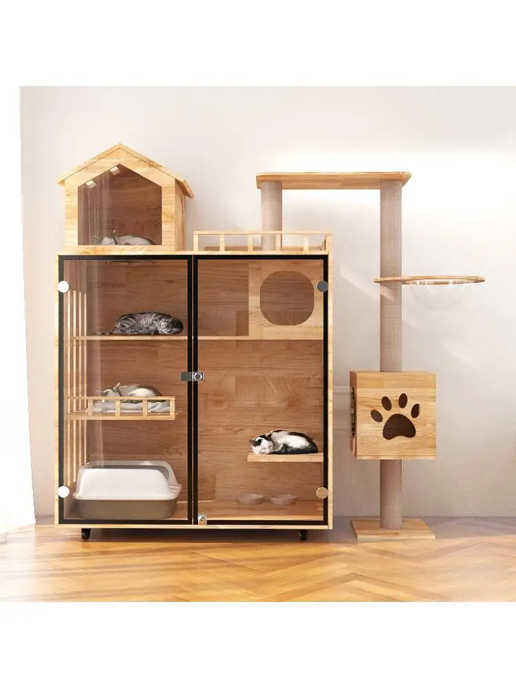 

Cat Villa Solid Wood Cat Cage & Super Large Free Space Luxury Large Cat Cage Household Pet Cat House