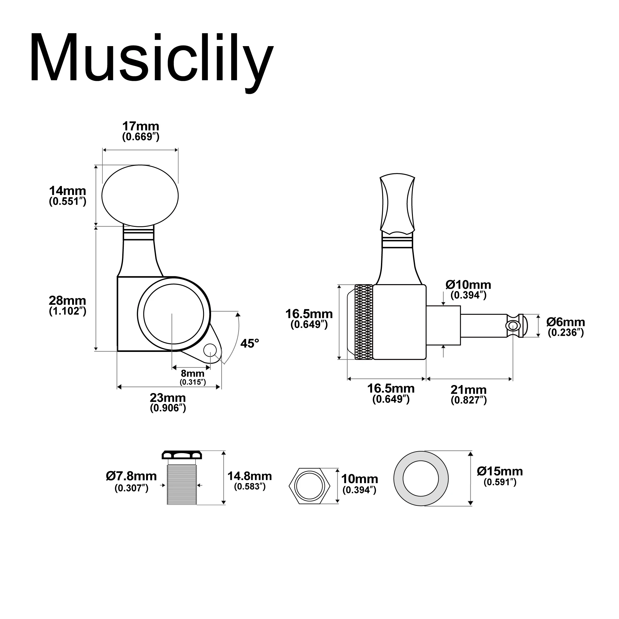Musiclily Pro R18K 6L/3R3L/6R 18:1 Übersetzungsverhältnis Vollständig Versiegelte Mechaniken Stimmwirbel für ST Tele Akustikgitarre – Detail 18