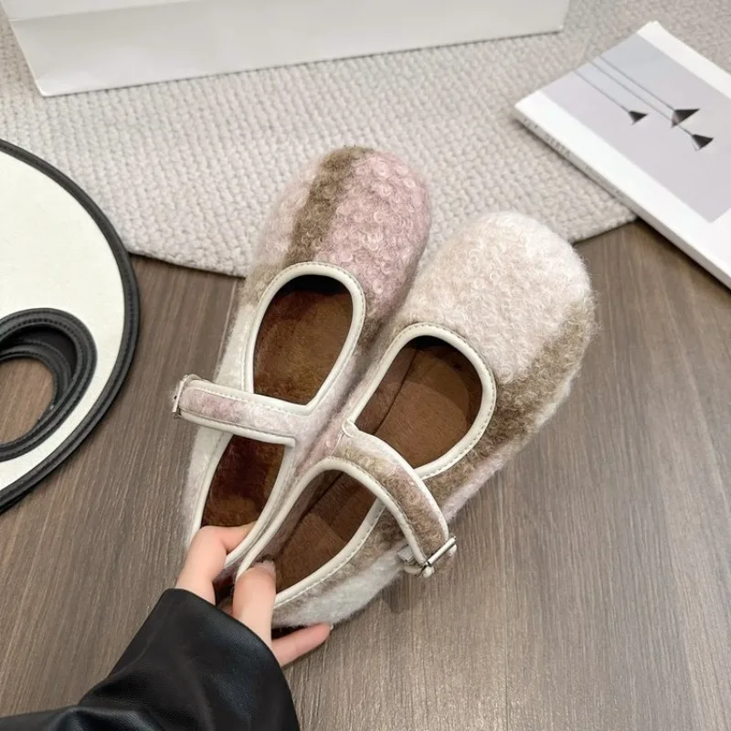 أحذية السيدات المسطحة أزياء الربيع والخريف عارضة رئيس جولة رقيقة أسفل المضادة للانزلاق اللون مطابقة الأحذية المفلكنة الضحلة #2