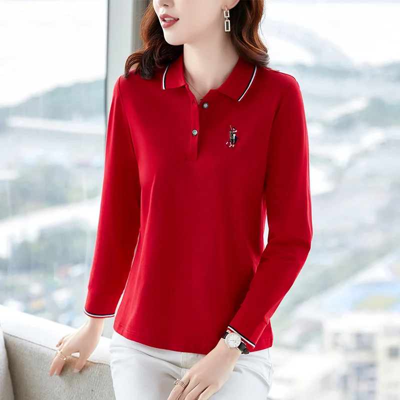 Autumn Women's Cotton Long-sleeved Bottoming Shirt Sleeve Polo Womens Tops Elegant T-shirts Woman Korean Reviews Clothes Youth