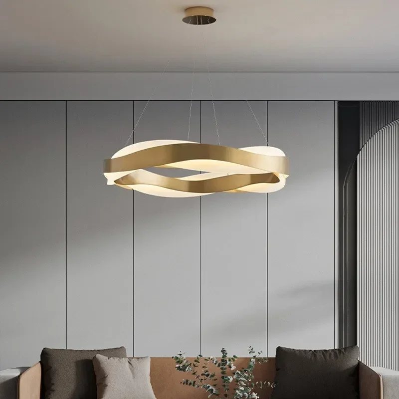Creative design modern led chandelier for living room round home decor suspension wire light fixture brushed gold hanging lamp