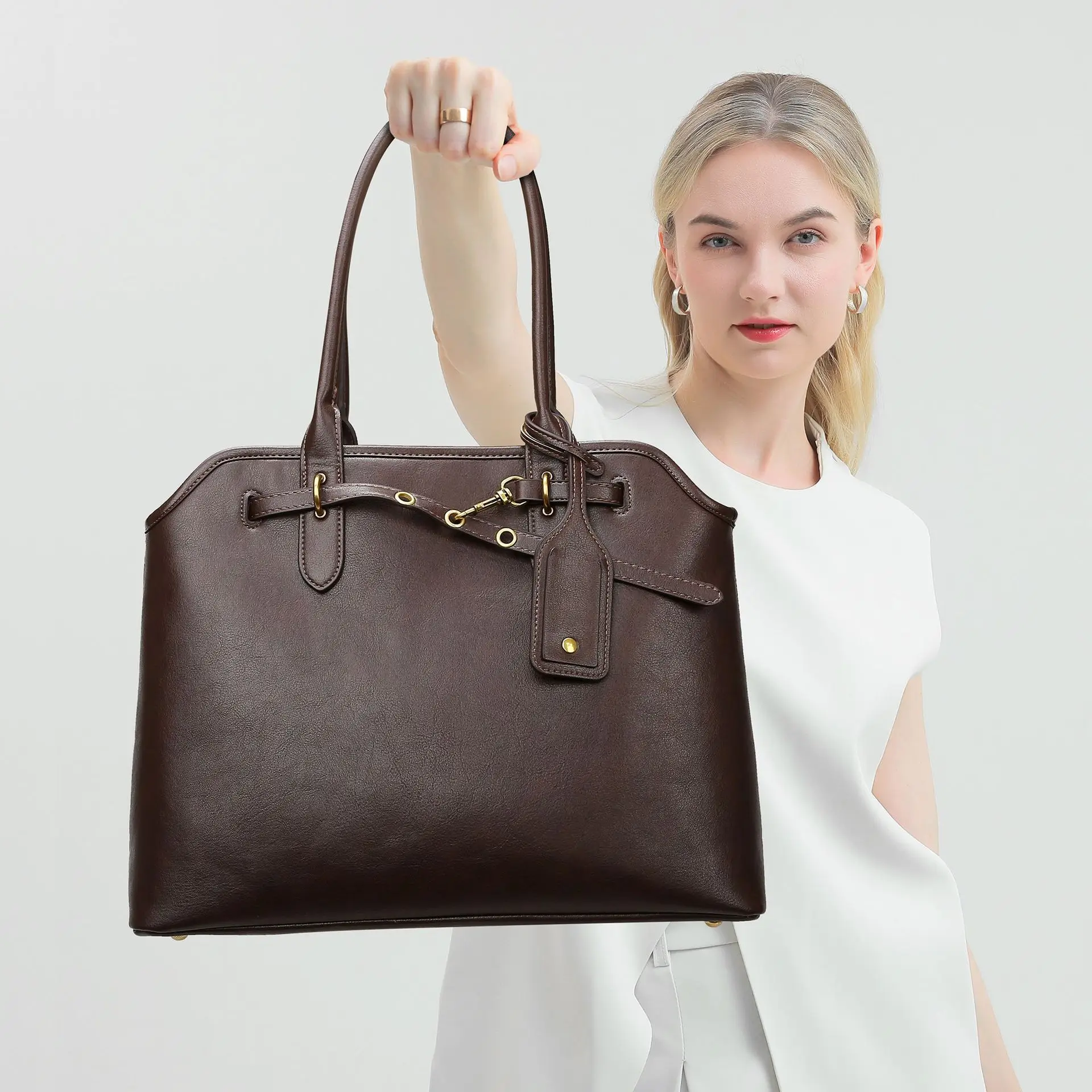 

Vintage Large Capaci Leather oulder Bag Simple Hong Kong Sle Handbag for Work Commuting Women's Tote Bag