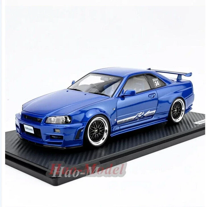 IG 1/18 For Nissan TRUST GReddy 34RX HKS BNR34 Resin Car Model Diecast Simulation Toys Birthday Gifts Hobby Display Collection