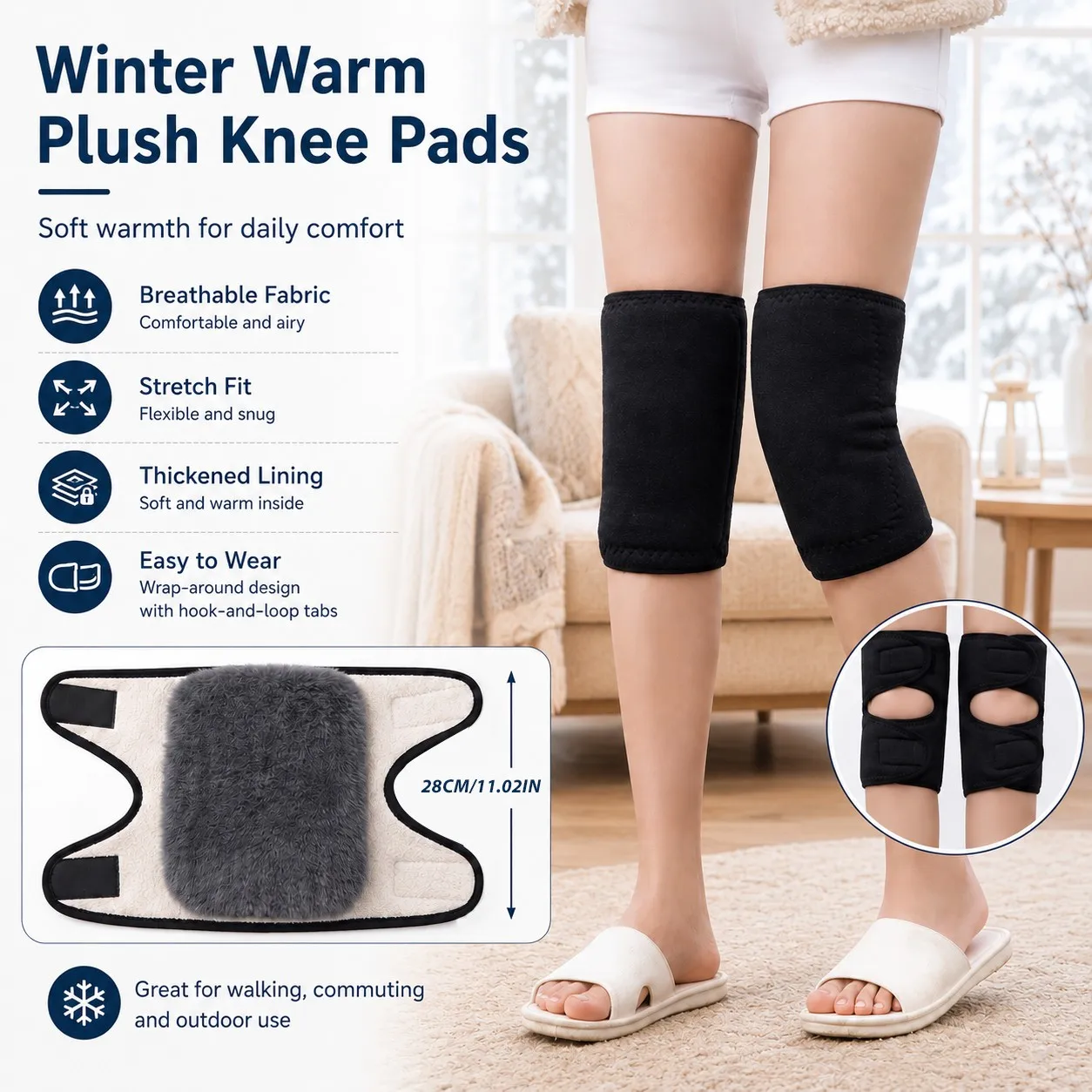 1/2/3PCS Winter Thicken Warm Knee Pads Adjustable Ski Cycling Leg Warmer Sleeves Knee Protector Plush Two-layer Knee Protector