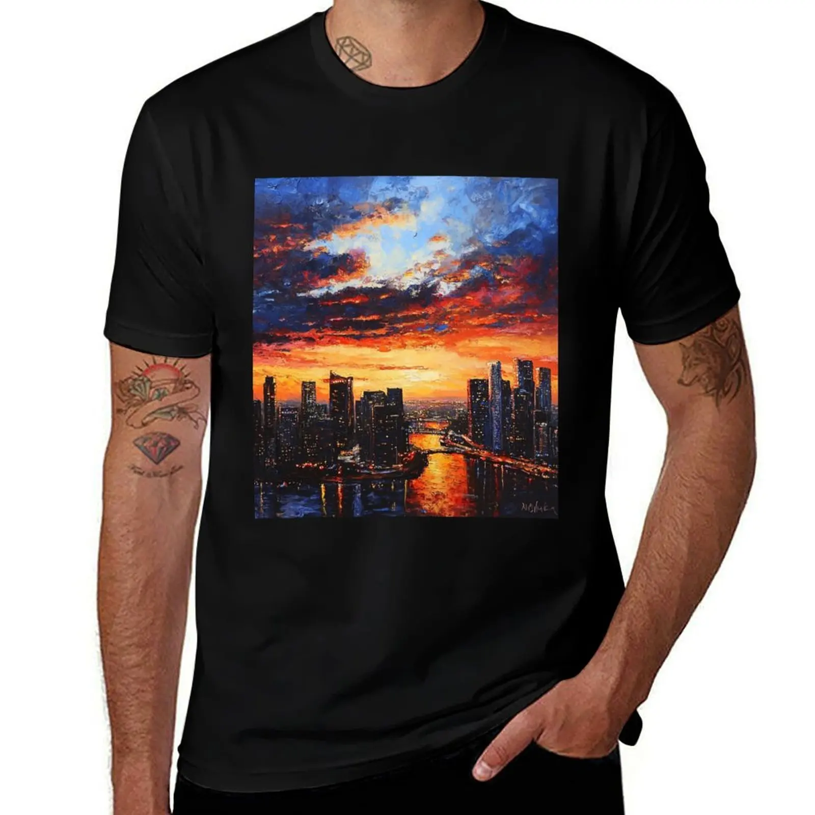 

Elegant Romantic Minimalist Sunset Illustration For Bedroom Wall Design T-Shirt new edition fruit of the loom mens t shirts
