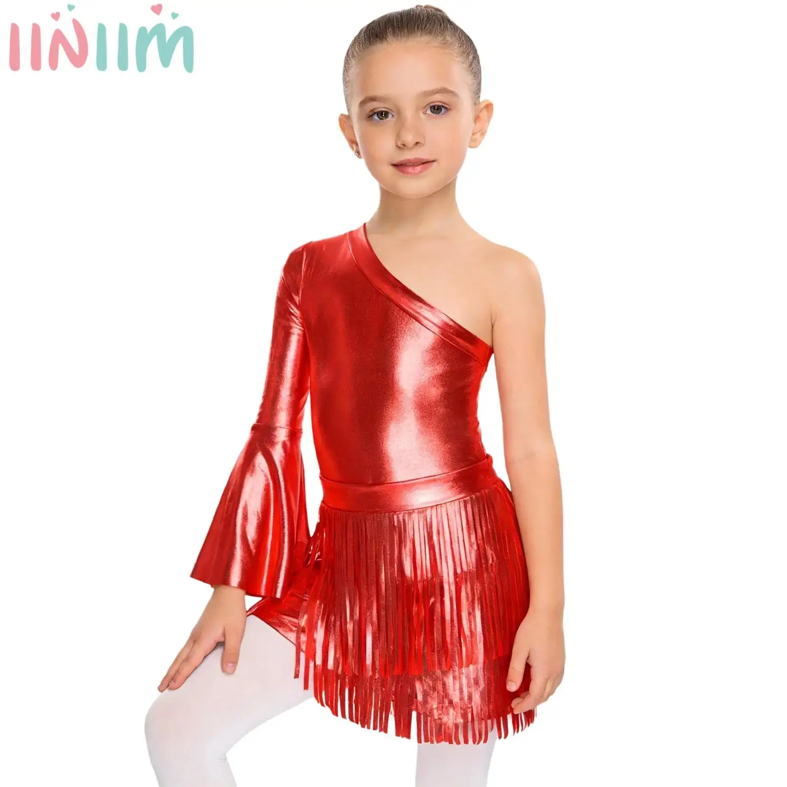 

Детский костюм ковбойки для девочек: блестящий комбинезон с длинными расклешенными рукавами и пуговицами на промежности, для танцевальных соревнований