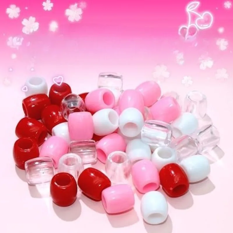 60PCS Pony Beads for Braids, Marble and Solid Color Hair Beads Set with Hook Tool, Kids Box Braids Accessories for Birthday Gift