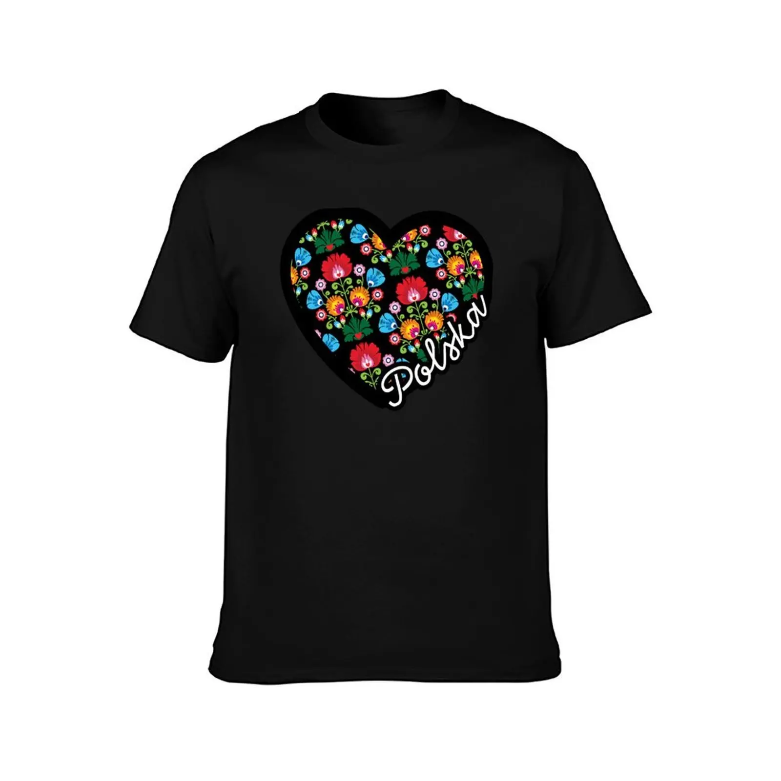 POLSKA Folk Art Heart Polish Wycinanki / Paper Cut-outs Flowers / Folklore / Poland T-Shirt Plus Size Outdoor Casual Top T-Shirt