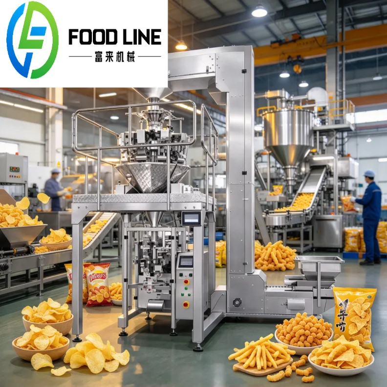 Multihead Weigher Multifunctional Packaging Machine Vertical Pillow Pouch Packing for Potato Chips Cookies Dry Fruit Snack Food