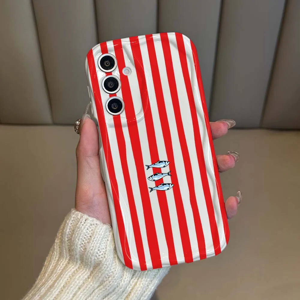 Striped Art Fish Pattern Phone Case For Samsung Galaxy A71 A57 A56 A55 A54 A53 A51 A17 A16 A06 A05 Shockproof Soft Cover