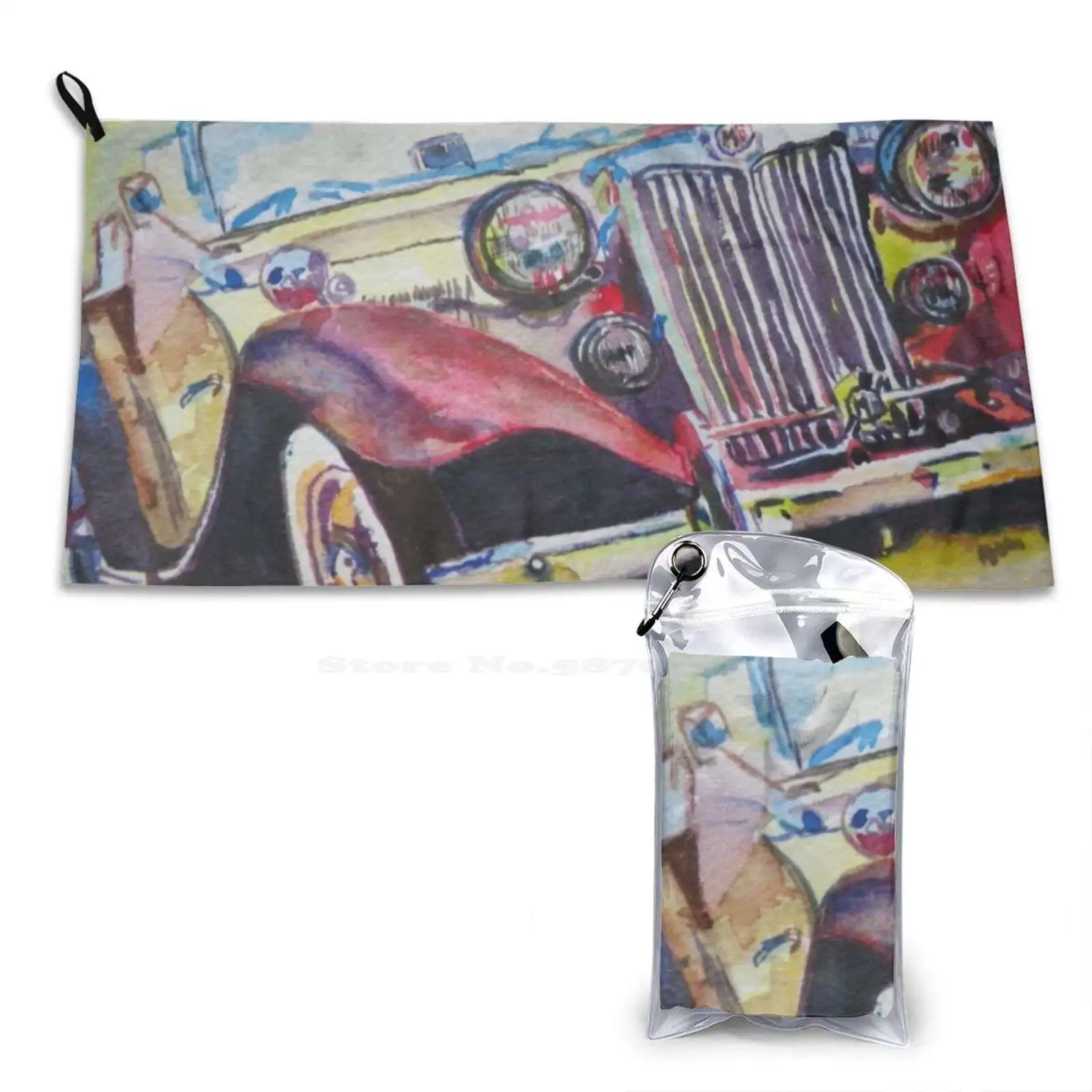 Car Gym Outdoor Sports Fitness Towel Bath Washcloth Transportation Car Vintage British Automobile Vehicle Historic Old