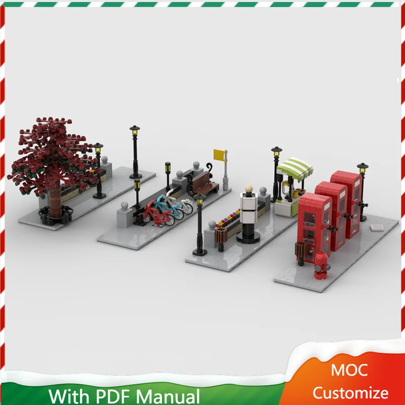 1170ピース MOC 中世の街角バス停 建築シーン 組み立てブロック カスタマイズ DIY 教育組み立て キッズトイ ギフト