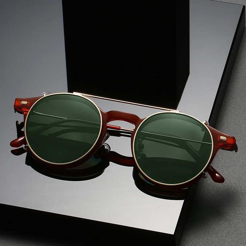 KANDREA Round Fashion Magnet Polarized Sunglasses Women Men Retro Glasses Frame Optical Fashion Prescription Eyeglasses 62678