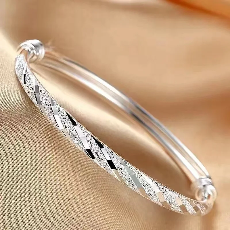 925 Sterling Silber Armband für Damen und Herren, modisch, für Hochzeit, Party, niedliches handgefertigtes Schmuckstück, verstellbar, mit geschliffenem Sandeffekt