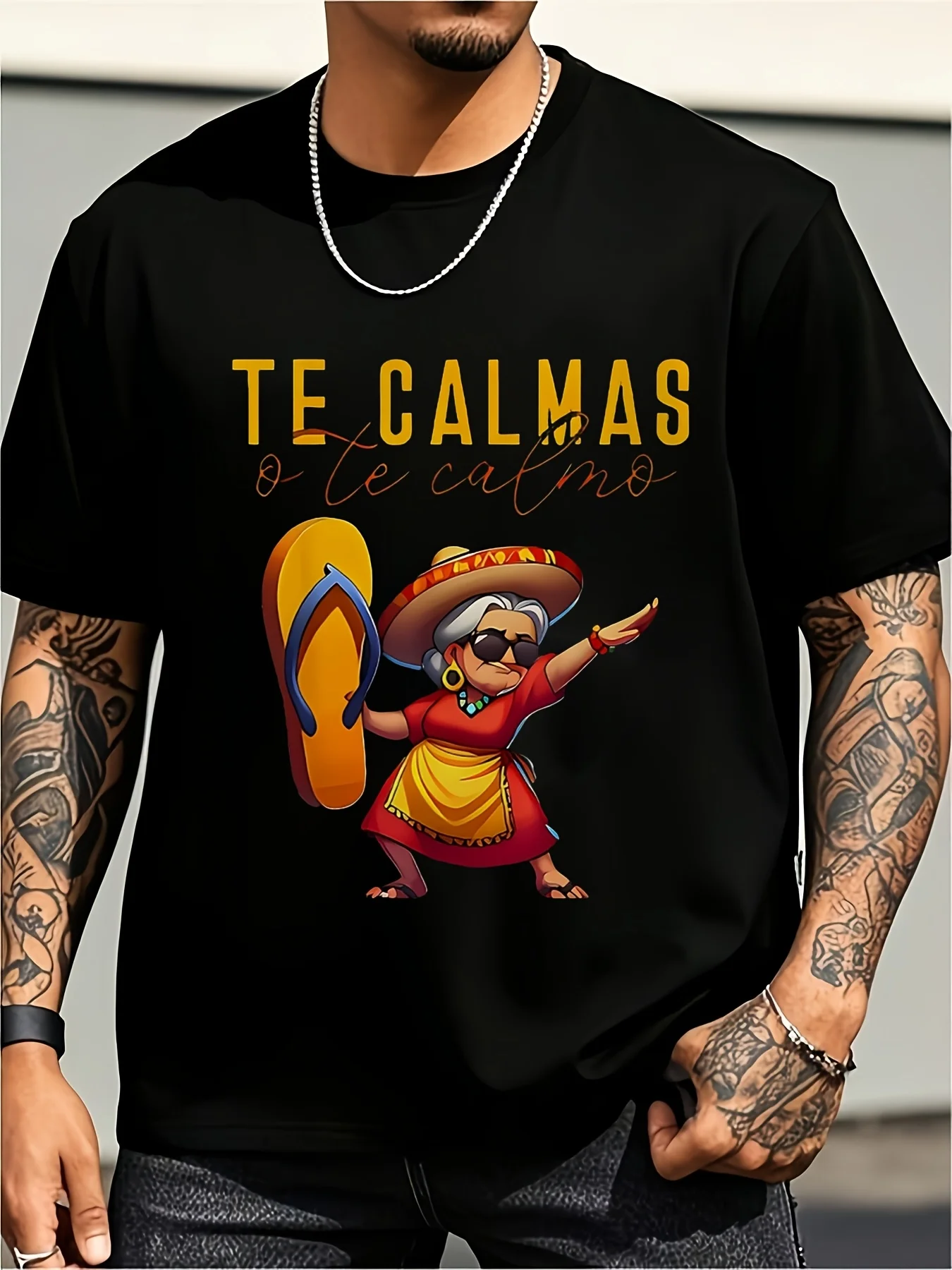 Men's Loose-Fitting Mexican-Style Vintage Print Soft Everyday Christmas Eve Outfit, Seasonal Casual Wear, Holiday Style, Comfortable Fit Short-Sleeve Shirt, Large Size Vintage Casual Round-Neck Printed T-Shirt, Unisex, Plus Size