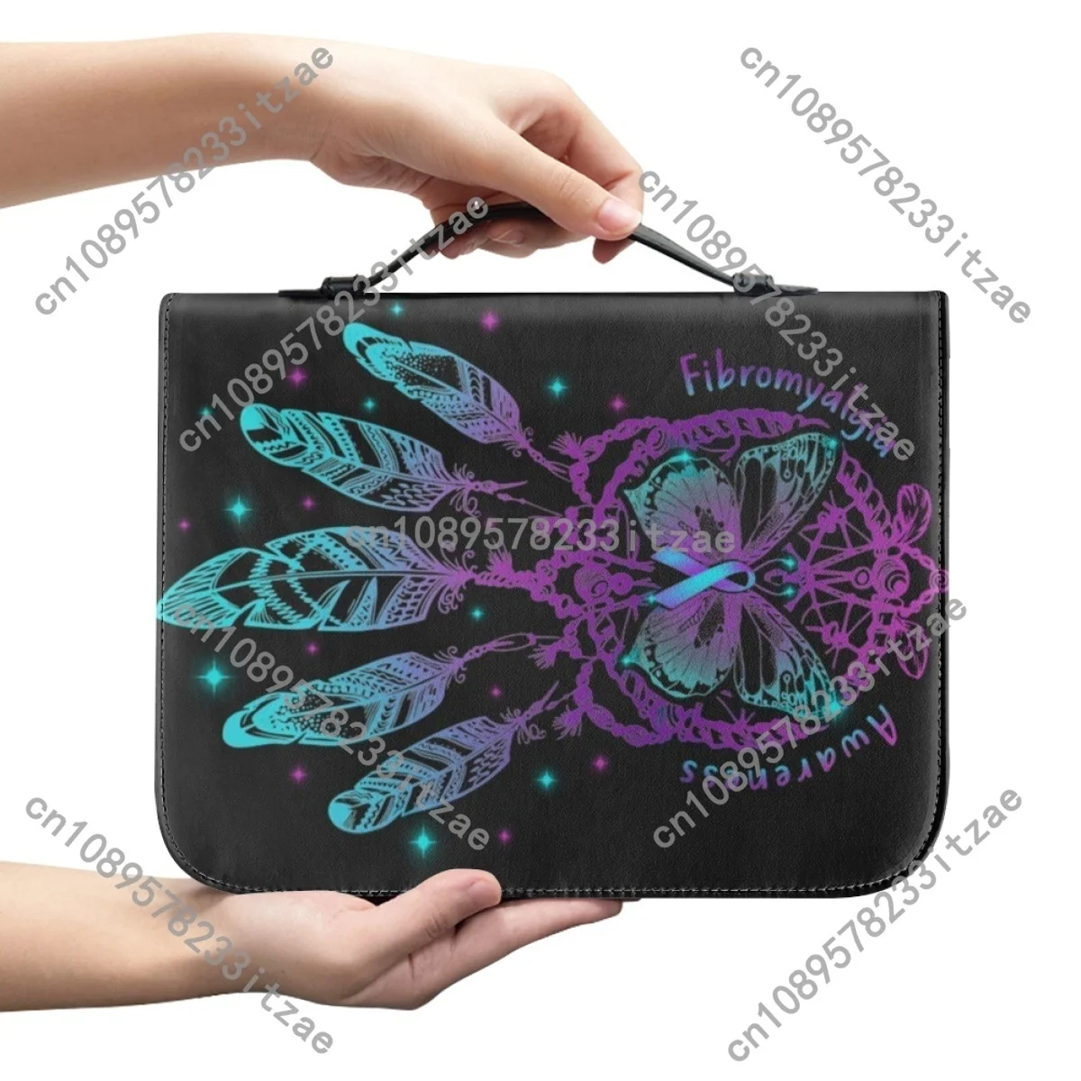 Fashion Colorful Wind Chime Pattern Print Leather Handbags for Women Custom Bible Cover Case Zippered Handle Bible Storage Bags