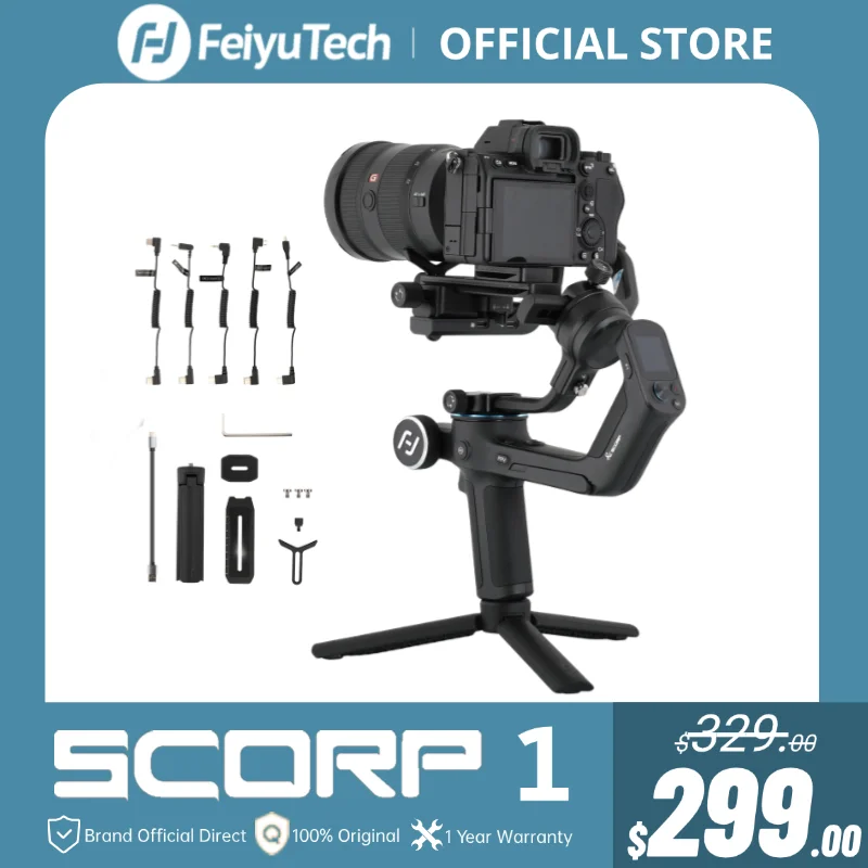 FeiyuTech SCORP-1 3-Axis Handheld Gimbal Stabilizer Handle Grip for DSLR Camera Sony with Display Screen Simplified Version