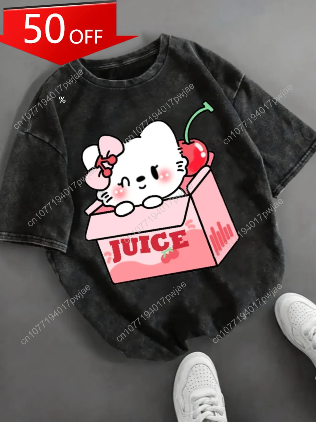 

Sanrio Fruit Hello Kitty Series Juice Hello Kitty Is Here,, Wishing You Happiness, T-Shirt, Fashionable Vintage Casual Cosplay