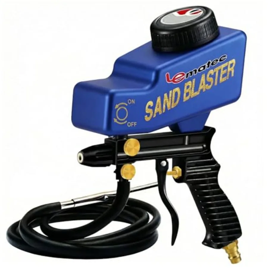 

Portable sandblaster kit for air compressor: rust removal glass etching; gravity feed siphon modes; durable metal construction;