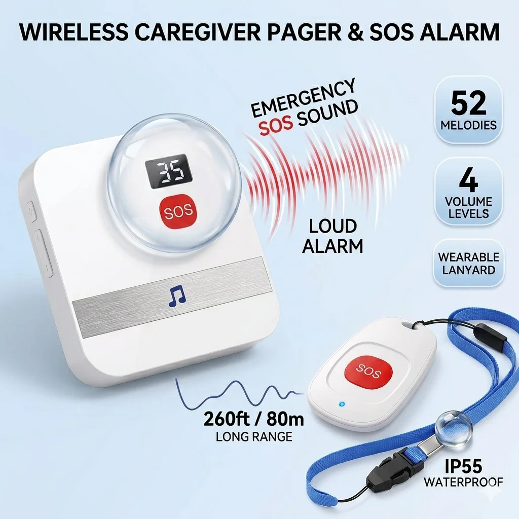 Home Emergency Call Button for Seniors with Bracelet Wireless Emergency Alert for Seniors/Baby Safety Assisted Living Device