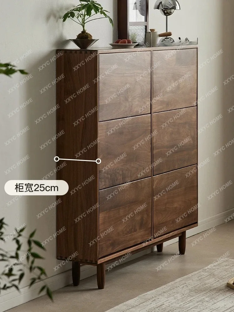 North American black walnut shoe cabinet household wall ultra-thin tipping bucket retro small apartment entrance cabinet new