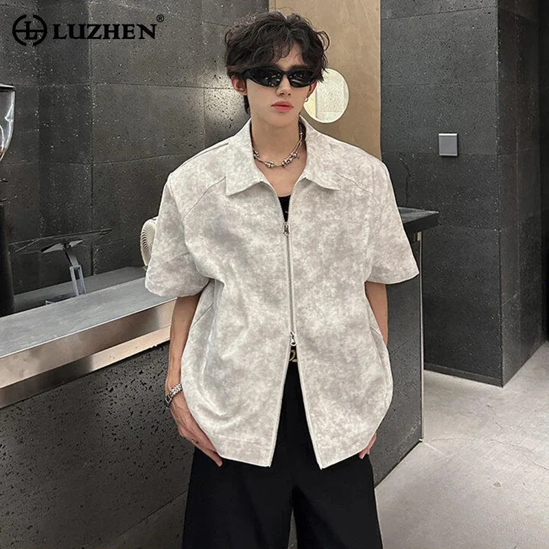 

LUZHEN Fashion Original Tie-dyed Double Zipper Design Casual Shirts Men's Elegant 2025 Summer Lapel Short Sleeve Clothes JY2912