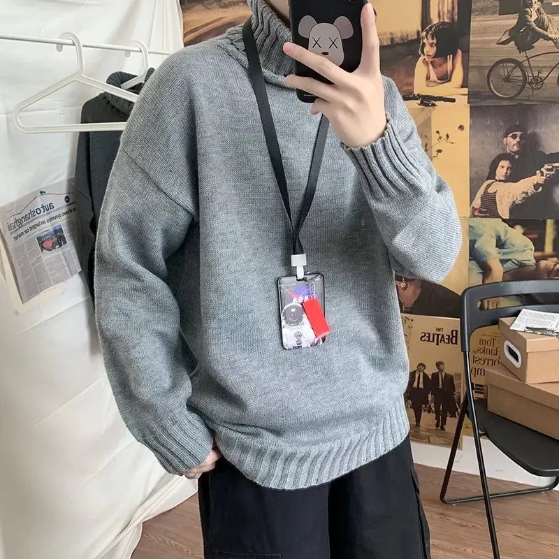 High Collar Knitwear Loose Warm Base Shirt for Men And Women Couple Style Autumn Winter Korean Trend  Color Hong Kong Style