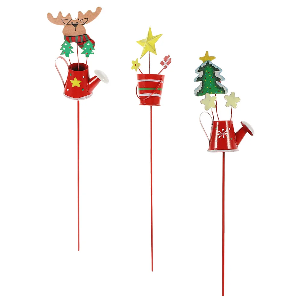 

3pcs Christmas Garden Stake Flower Pot Sign Metal Xmas Kettle Stake Christmas Ornament Planter Decoration