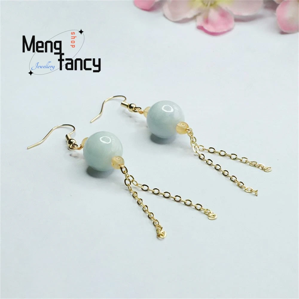 Natural A-goods Jadeite Jade Beads Tassel Ear Hooks Earrings Exquisite Elegant Simple High-grade Fashion Jewelry Holiday Gifts