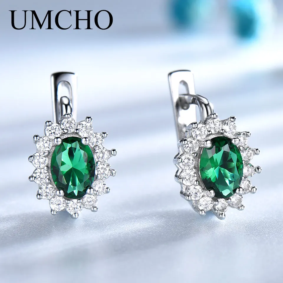 

Emerald Simple Cubic Zirconia Oval Clip Earrings Jewelry 925 Sterling Silver Flower Green Zircon Earrings