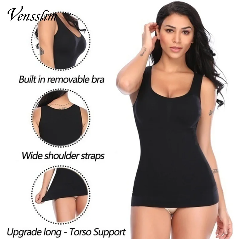 Vensslim Women Shapers with Built in Bra Tummy Control Waist Trainer Camisole Underskirts Slimming Body Shaper Compression Vest