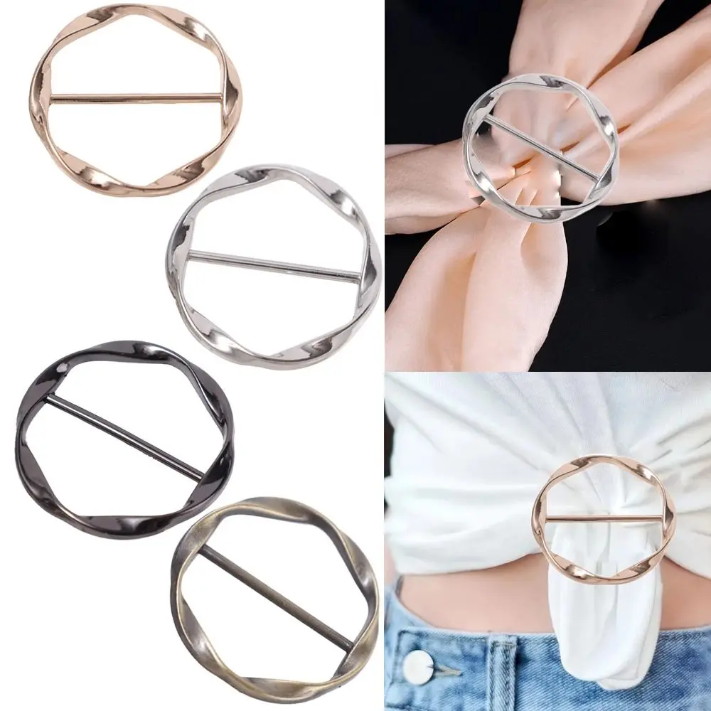 Round Corner Hem Waist Knotted Brooches Simple Fashion Hijab Silk Scarf Ring Clip Metal Jewelry Accessories Shawl Buckle