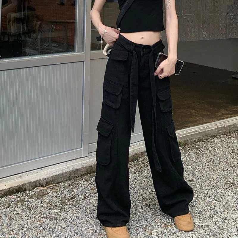 Vintage High Waisted Denim Pants Summer Autumn Casual Y2k Loose Trousers Wide Leg Cargo Pants Streetwear Baggy Jeans for Women