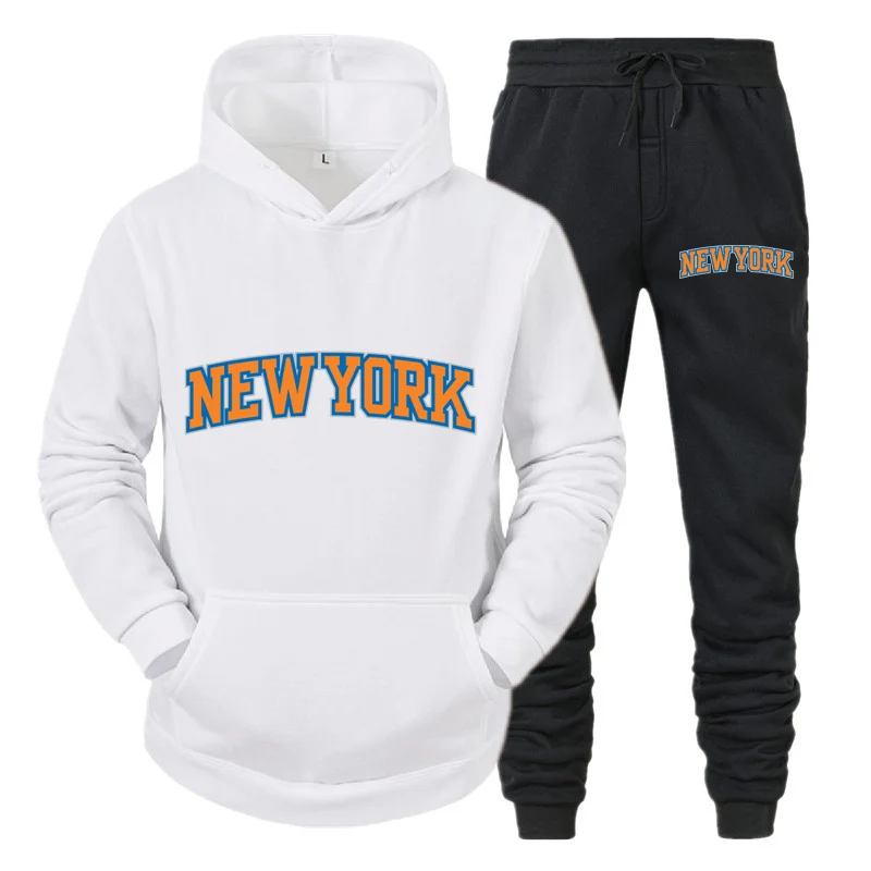 NEW YORK Printed Hooded Suit Couple Hoodies+Pants Tracksuits Casual Pullovers Sweatershirts Sweatpants Jogger Outfits