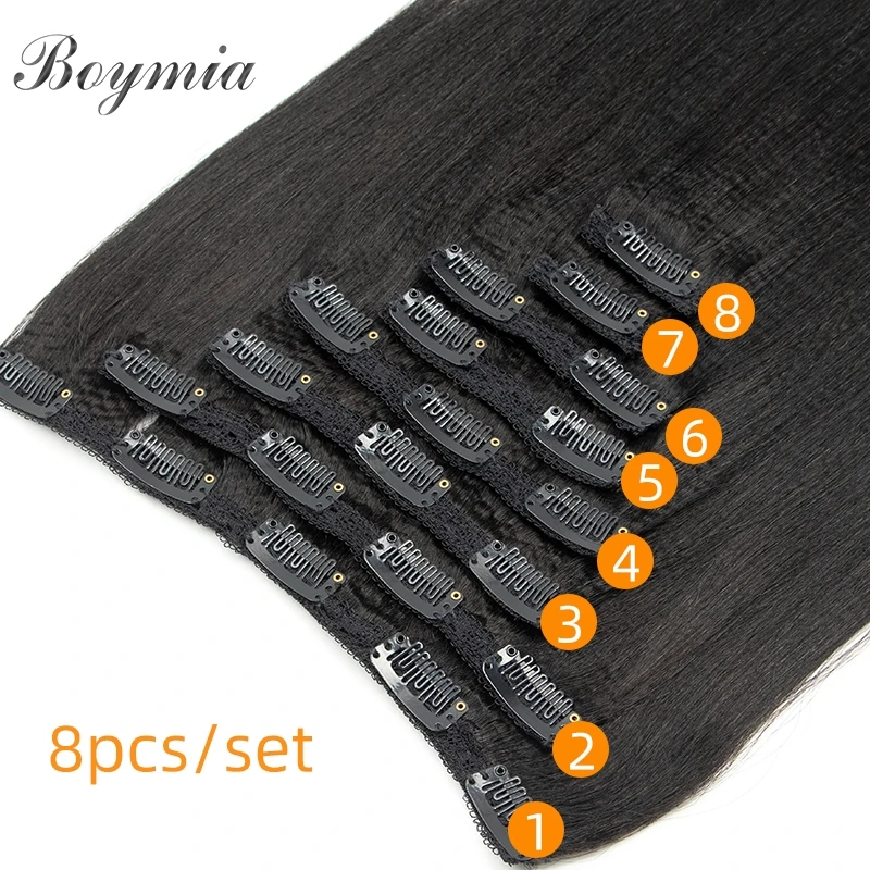 Boymia yaki grampo de cabelo humano em extensões 10 "-26" yaki clipe reto peças de cabelo 80-120g 8 pçs/set cor nautral para as mulheres traseiras