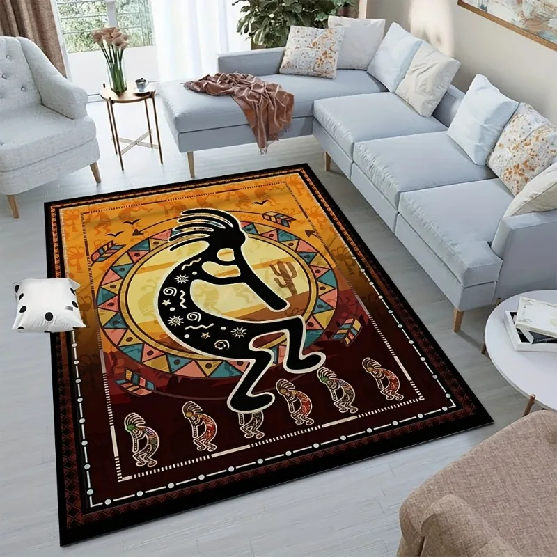 1pc Vintage Kokopelli Pattern Area Rug Stain Carpet Suitable for Living Room Bedroom Laundry Machine Washable Home Room Decor