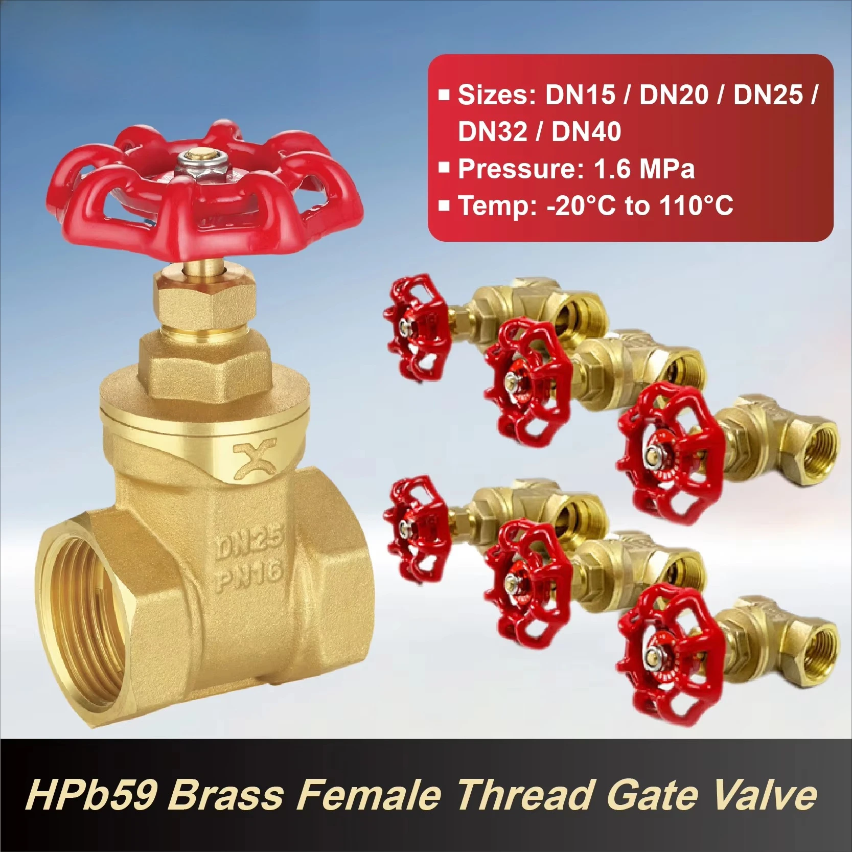 Heavy Duty Brass Thickened Gate Valve DN15-DN40 1/2-1 1/2 Female Thread Water Engineering Shut Off Valve