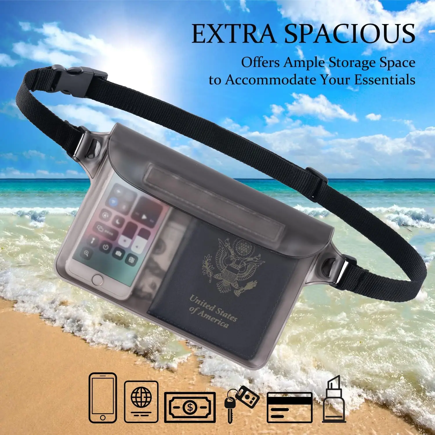 

Waterproof Pouch Adj Waist Strap Touch Sensitive Dry Bag Keep Phone Items Dry for Swimming Kayaking Boating Fishing Beach Diving