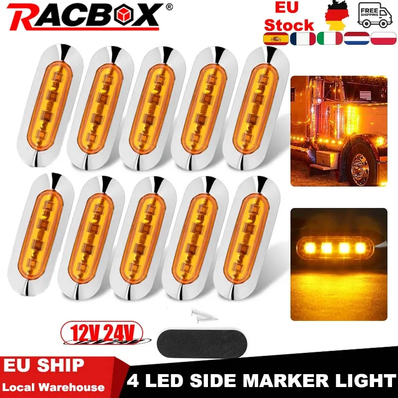 10pcs 4 LED Side Marker Indicator Lights Lamp Front Rear Tail Clearance Lamp For Truck Trailer Boat Bus RV Lorry Deck Car Access