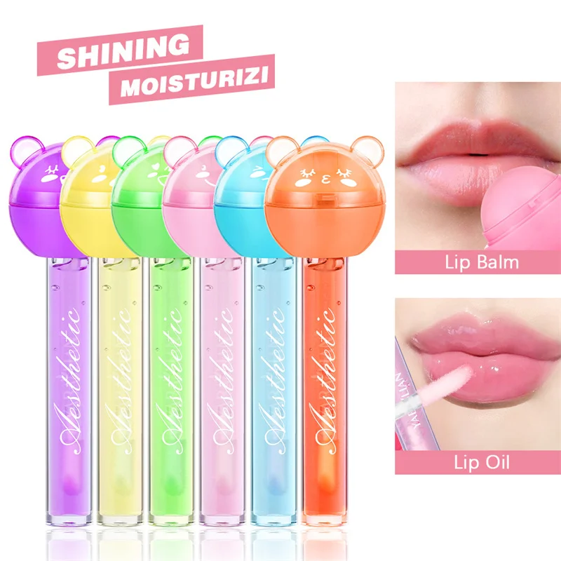 2 In 1 Cute Lollipop Lip Gloss Lasting Moisturizing Plumping Lip Plumper Mineral Oil Lip Nutritious Lip Enhancer Liquid Makeup