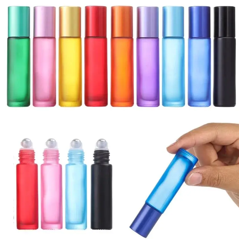 

15Pcs Thick 10ml Frosted Glass Roll On Bottles Natural Gemstone Roller Ball Essential Oil Vials Empty Refillable Perfume Bottle