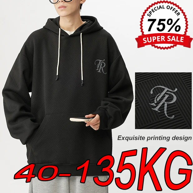 [M-8XL] Plus Size Men's Hoodies Autumn Winter Fashion Casual Sweatshirts Big Size Black Printed Design Outdoor Sports Pullovers