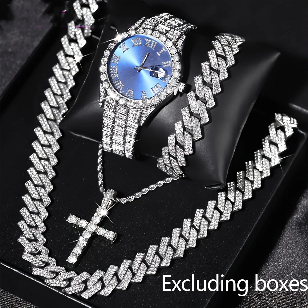 16mm Hip Hop Miami Cuban Link Chain Set Necklace +Bracelet Creative Iced Out Shiny Trendy Stylish Jewelry For Women Men set