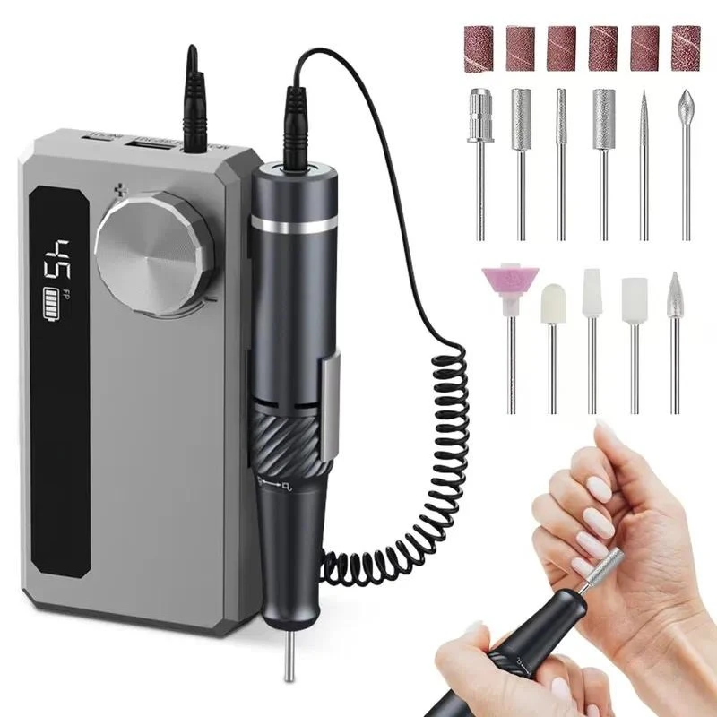 Professional 45000 RPM Rechargeable Electric Nail Drill Manicure Tool for Salon and Household Use