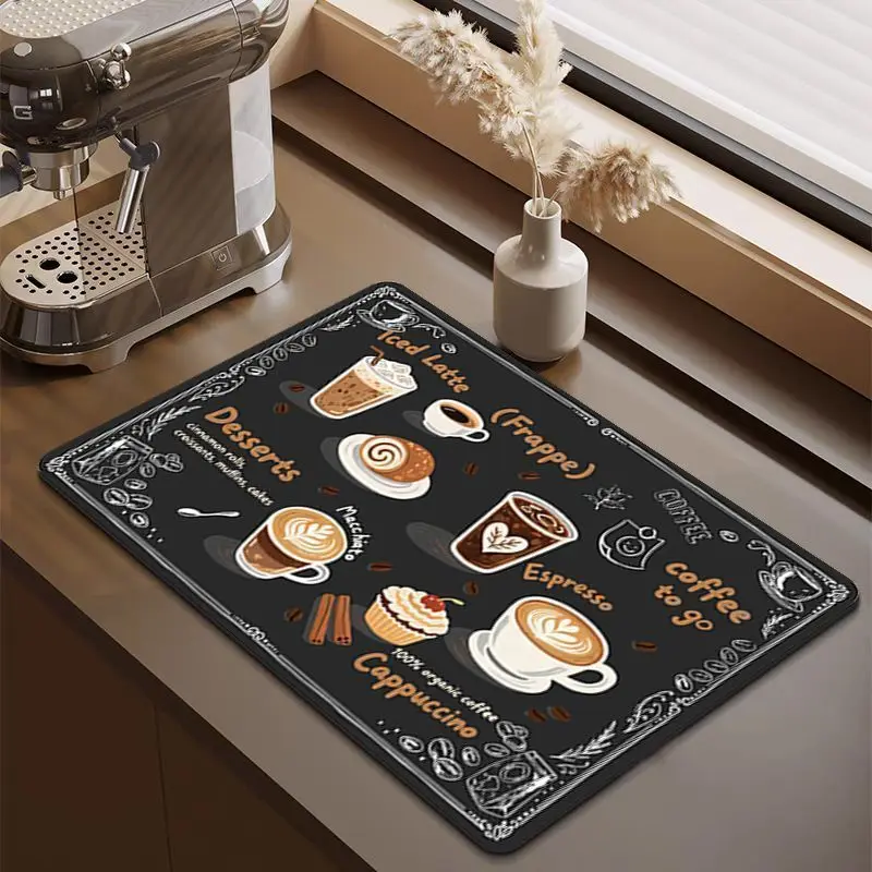 VIKAMA Coffee Themed Tableware Drainer Mat Coffee Machine Absorbent Quick Dry Mat Coffee Bar Kitchen Countertop Home Decor