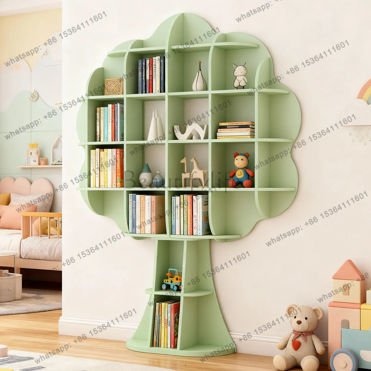 Creative apple tree bookshelf storage wall decoration theme background display stand