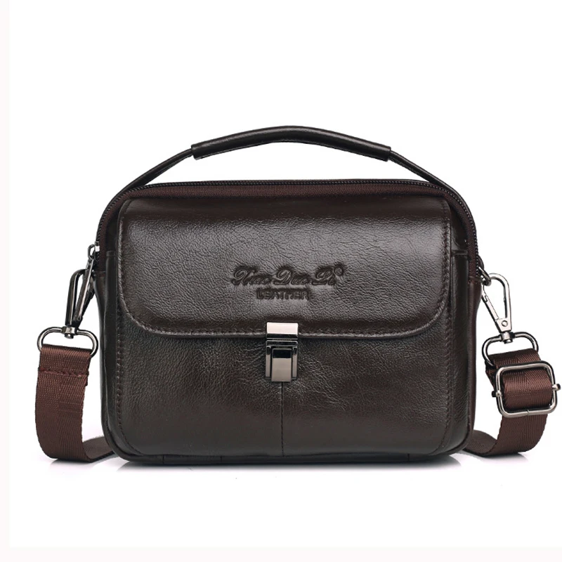 Riñonera de piel auténtica para hombre, bolso de negocios multifunción, bandolera pequeña de 7\
