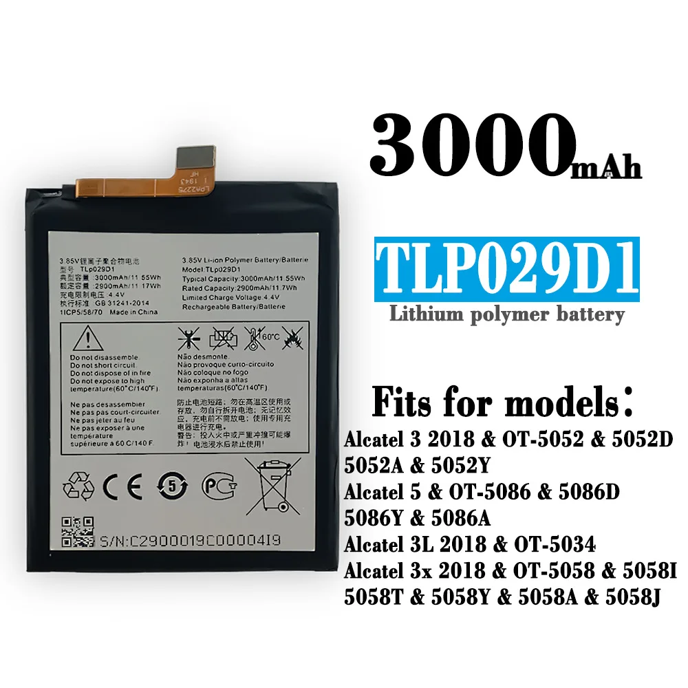 

TLp029D1 New TLp029D7 Phone Battery For Alcatel 3 3X 3L 5 TCL V760 Y660 OT-5052D 5086 5058 5058A 5052Y 5058J 5058T Batteries